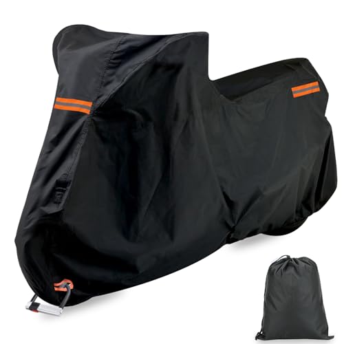 Anzentakai バイクカバー 420Dオックス【2025 使いやすい】 厚手 車体カバー 耐熱 防水 風飛び防止 チェーンホール付き 収納バッグ付き 警告反射テープあり 撥水 紫外線防止 バイク用レインカバー スクーター/原付/125cc/250cc用 1枚目 画像