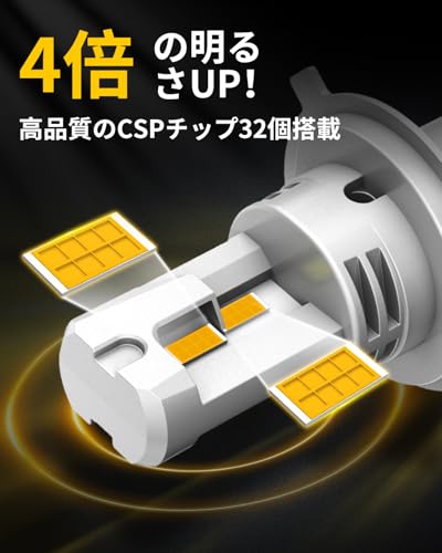 AUXITO H4 LED ヘッドライト 車検対応 HI/LO切替 H4 led 4倍明るさUP 3000K イエロー 高輝度LEDチップ搭載 爆光 取り付け簡単 光軸調整フリー DC12-18V IP67防水 H4 LEDバルブ ファンレス 静音 ハロゲンサイズ 一体型 ポン付け led H4 長寿命 販売者3年保証 2個セット 中間 画像