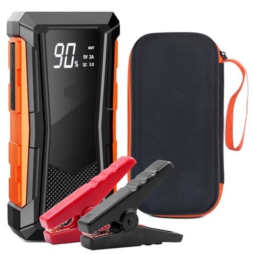 ジャンプスターター 12V車用 【2025革新・独創デザイン】 エンジンスターター ピーク電流2000A 車緊急始動 最大7.0Lガソリン 5.5Lディーゼル車対応 モバイルバッテリー機能 安全保護機能搭載 LED緊急ライト搭載 羅針盤 緊急破窓機能 PSE認証済み (オレンジレッド, 16000mAh) 1枚目 画像
