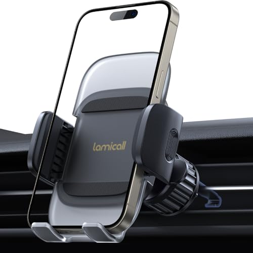 【金属製フック・ワンタッチ】スマホホルダー 車 吹き出し口 Lamicall アクリル バネ 式 フック エアコン 固定 車載 スマホ スタンド 送風口 ルーバー 自動車 携帯 片手操作 ワンタッチ 伸縮アーム 360度回転 iPhone Air,17,17 Pro,17 Pro Max/iPhone 16/15/14/13/12 mini android 1枚目 画像