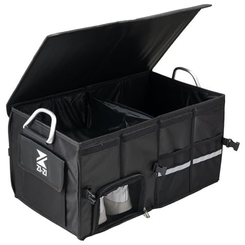 【ZI-ZI】車用収納ボックス トランクオーガナイザー 大容量 折りたたみ可能 蓋付き トランク ラゲッジルーム 収納 車用 収納ケース アルミハンドル付 黒 (ブラック, 72L) 1枚目 画像