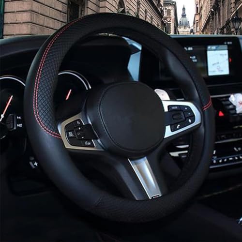 HUACHENG ハンドルカバー 車用 軽自動車 sサイズ ステアリングカバー 本革 汎用 おしゃれ 通気性がよい 滑り防止 オールシーズン対応 普通車 ハンドル 保護カバー カスタム 内装パーツ アクセサリー 車用品 (ブラック) 最後 画像