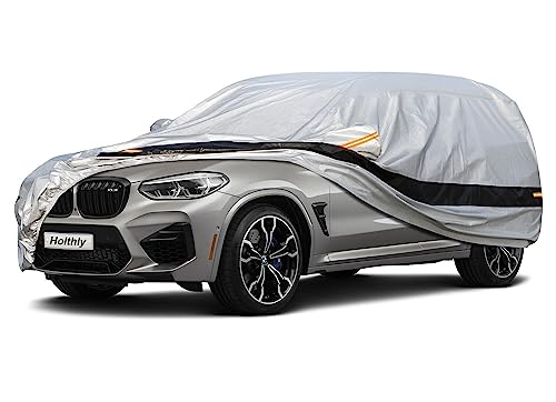 Holthly 10層SUVカーカバー 防水 全天候型 大型SUV用 100%防水 屋外車カバー 雨 雪 紫外線 ほこり保護 BMW X5、トヨタハイランダー、メルセデスGLEなどにカスタムフィット シルバー 画像1