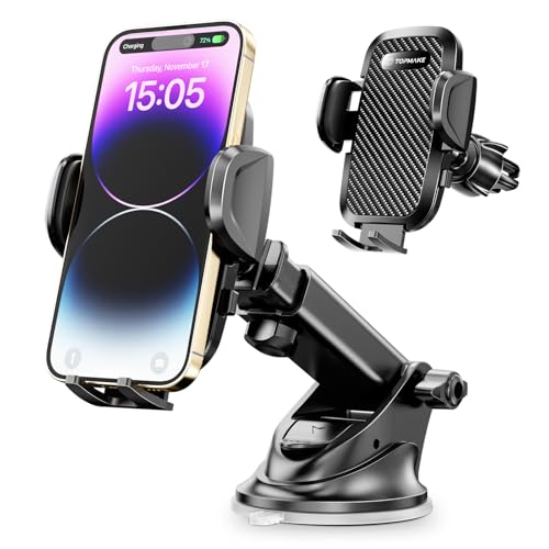 Topmake スマホホルダー 車 車載ホルダー ゲルサクションカップ/クリップ 2in1 携帯ホルダー 車 エアコン吹き出し口 360度回転 伸縮アーム 幅52mm〜95mmの携帯電話に適しています 日本語マニュアル付き（黒） 画像1