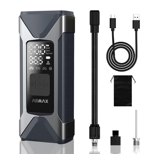ASMAX 自転車 空気入れ 電動空気入れ バイク 車 エアーポンプ 2500mAh×3 大容量バッテリー 最大圧力160PSI タイヤ空気圧検知 50cmクイックリリースエアホース 自動停止 米式/仏式/英式 浮き輪バルブ対応 モバイルコンプレッサー 充電式 T10 画像1