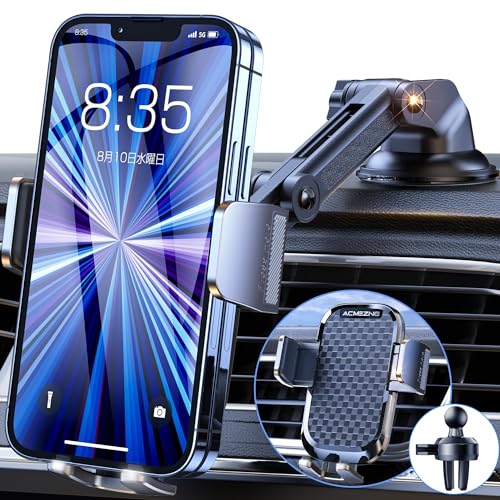 スマホホルダー 車 ACMEZING 車載ホルダー【業界改良3段クリップ式+3軸機械式伸縮アーム】 車 スマホスタンド カー用品 携帯ホルダー 車 エアコン吹き出し口&超強力真空吸盤兼用2in1 片手操作 安定性拔群 車載スマホホルダー 自由調節 360度回転 車用スマホホルダー 手帳型ケース対応 車用品 日本語説明書付き iPhone/Android4-7インチ多機種と99%車種が対応 1枚目 画像