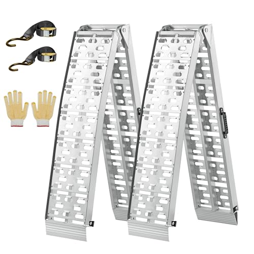 LEMNISCATE アルミラダーレール 2本セット 長さ228cm 幅30.5cm 耐荷重680kg 折り畳み式 アルミブリッジ 軽量アルミラダー コンパクト 取っ手、固定用のスナップフック付き 滑り止め オートバイク、4輪車用スロープ 1枚目 画像