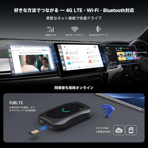 CarPlay AI Box [カープレイ ai ボックス] ワイヤレスCarPlay・Android Auto対応, [フルAndroid｜4G LTE対応] YouTube・Netflix・Spotify再生対応カービデオボックス｜[HDMI 出力] セカンドスクリーン対応/[HDMI 入力] コンソールモニター接続可/4G・デュアルBluetooth・Wi-Fi・GPS内蔵・DVD再生対応 中間 画像
