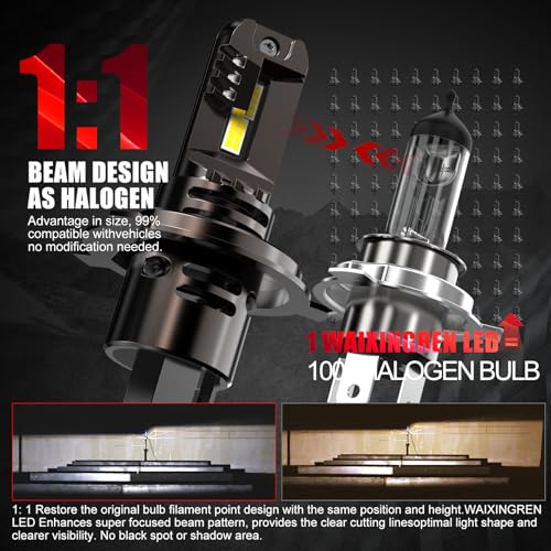 WAIXINGREN H4 LEDヘッドライト 車検対応 爆光 Hi/Lo h4 led ライトト ledバルブ 24000LM 30W*2 5倍明るさUP 6500K ホワイト LEDチップ搭載 ヘッドライトバルブ DC12V-16V 四重放熱 静音ファン 長寿命 ノイズ対策 2個セット 最後 画像