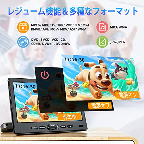 DESOBRY ヘッドレストモニター 【2台セット】 10.1インチ スロットイン式 車載モニター 1080P対応 車載dvdプレーヤー レジューム機能 CPRM リージョンフリー HDMI入力/USB/SDカード/AV出力/AV入力対応 中間 画像