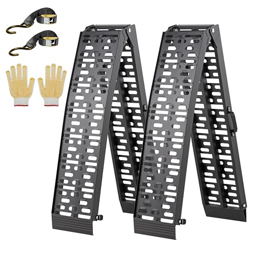 LEMNISCATE アルミラダーレール 2本セット 長さ228cm 幅30.5cm 耐荷重680kg 折り畳み式 アルミブリッジ 軽量アルミラダー コンパクト 取っ手、固定用のスナップフック付き 滑り止め オートバイク、4輪車用スロープ ブラック 1枚目 画像