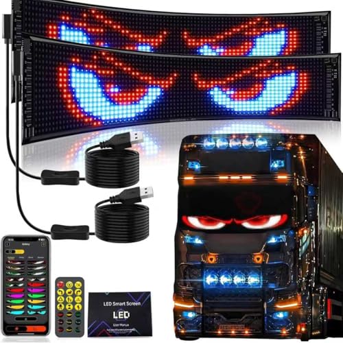 デビルアイ ライト 車用デビルアイライト 車 デビルアイ ライト 電光掲示板 led マトリックス デビルアイ トラック 柔軟 折りたたみ式 軽量 防水 車載 店舗 看板 多言語显示 流れる 点滅 編集可能なパターン & テキスト 多機能装飾看板 複数のパターン素材から選択 スマホアプリ & リモコン制御 家庭用 車用 店舗用 広告用 リモコン付き(70*173mm)16*32ピクセル 2PC 1枚目 画像