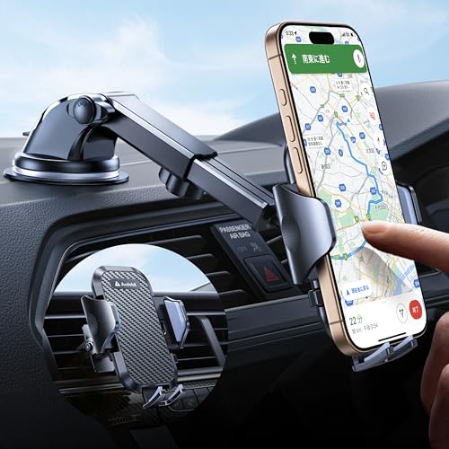 【2025年進化】Andobil スマホホルダー 車 スマホスタンド 車 【安定性アップ】車載ホルダー 2in1 粘着ゲル吸盤＆送風口兼用 全車種対応 すまほほるだー 車 手帳型ケース対応 片手操作 携帯ホルダー 車 取付簡単 スマホ ホルダー 360度回転 伸縮アーム iPhone SE 17 16 15 14 13 12 Pro Max Xperia AQUOSなど全機種対応 日本語説明書付き 画像1