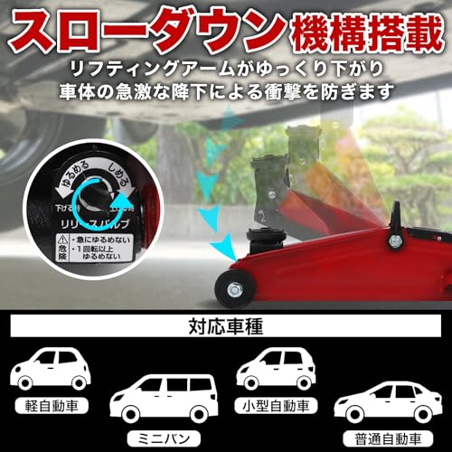 BAL(大橋産業) 自動車 工具 油圧式 フロアジャッキ 2t スローダウン 軽自動車 小型車 乗用車 タイヤ交換 メンテナンス 整備 No.2101 中間 画像