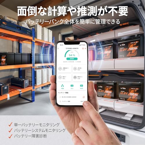 LiTime 12V 100Ah リン酸鉄リチウムイオンバッテリー Bluetooth機能 リアルタイム情報表示対応 リモート操作可能 小型 Group24サイズ 1280Wh電力量 100A充放電電流 4000～15000回サイクル LiFePO4 低温保護 キャンピングカー、車中泊、サブバッテリー、ソーラーシステム、エレキモーター、トローリングモーター、オフグリッドに適用 中間 画像